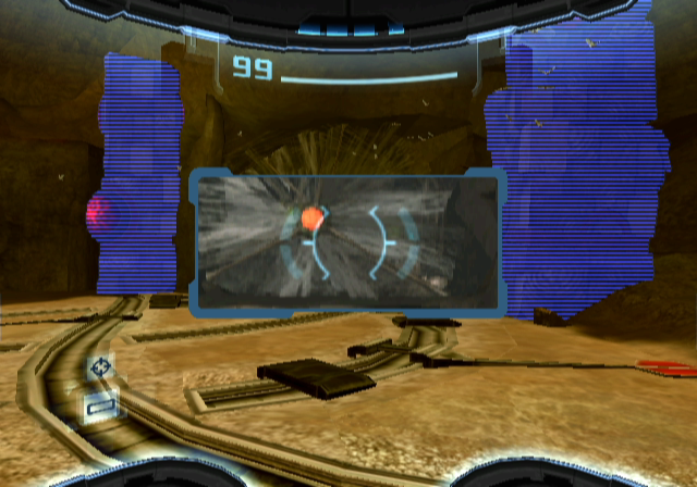 Metroid Prime 2: Echoes (GameCube) screenshot: Using the scan visor to search...