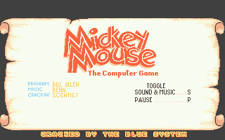 Mickey Mouse: The Computer Game (Atari ST) screenshot: Main menu