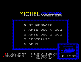 Michel Futbol Master + Super Skills (ZX Spectrum) screenshot: Main Menu