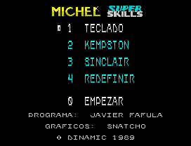 Michel Futbol Master + Super Skills (ZX Spectrum) screenshot: Super Skills Main Menu