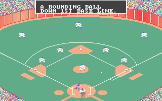 MicroLeague Baseball (Atari ST) screenshot: The artificial surface is distinctive