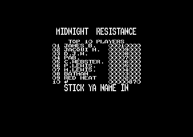 Midnight Resistance (Amstrad CPC) screenshot: High scores