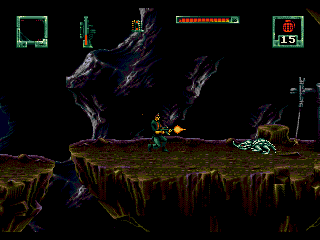 Stargate (Genesis) screenshot: Battling the local fauna inside the cave