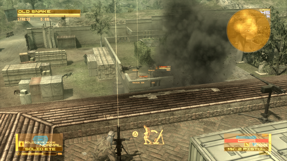 Metal Gear Solid 4: Guns of the Patriots (PlayStation 3) screenshot: It's a war out there. So it's OK to use a mortar if you want to aid one side of the conflict.