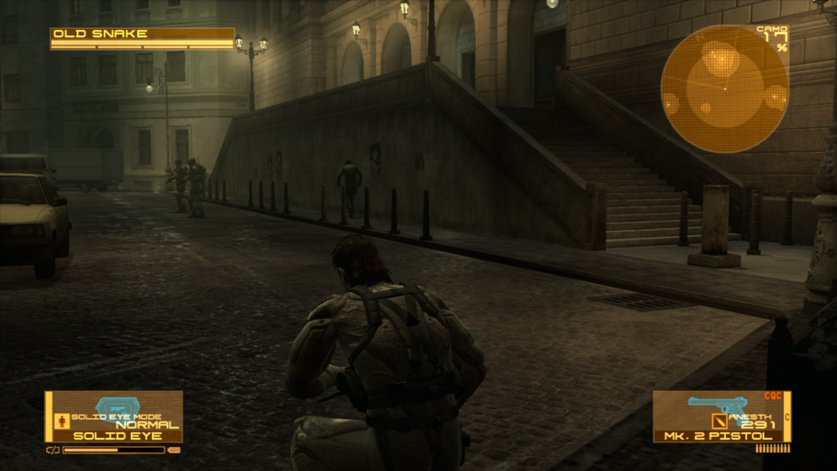 Metal Gear Solid 4: Guns of the Patriots (PlayStation 3) screenshot: Following a person in an Eastern European town