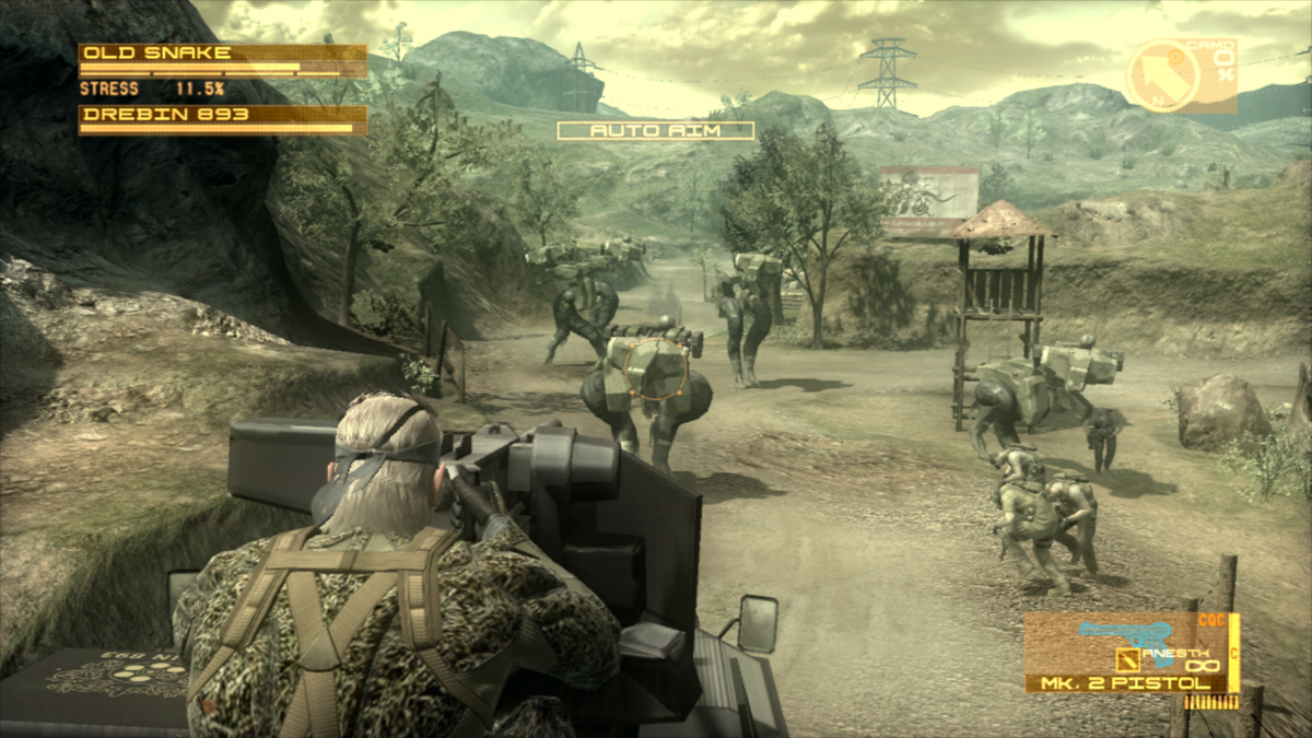 Metal Gear Solid 4: Guns of the Patriots (PlayStation 3) screenshot: Shooting off Gekkos from Drebin's vehicle