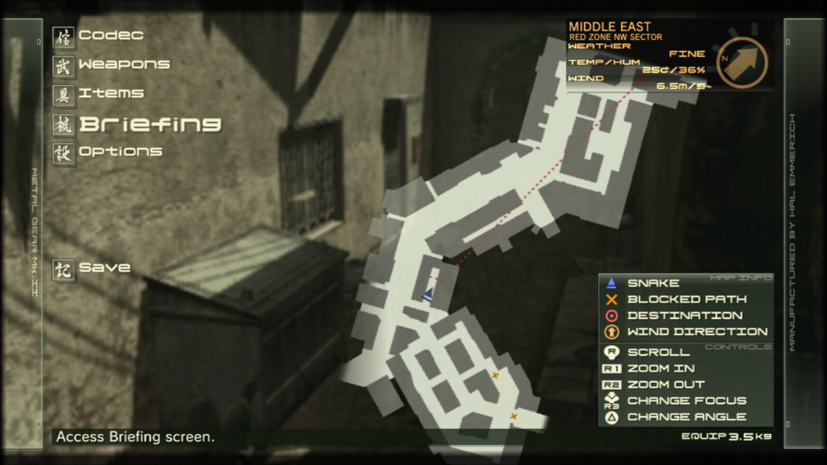 Metal Gear Solid 4: Guns of the Patriots (PlayStation 3) screenshot: Maps are quite detailed, they can be zoomed in and rotated