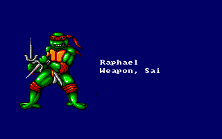 Teenage Mutant Ninja Turtles (Amiga) screenshot: Raphael (intro screen) (European version)