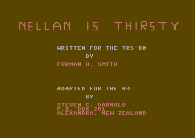 Nellan is Thirsty (Commodore 64) screenshot: Title / credits screen
