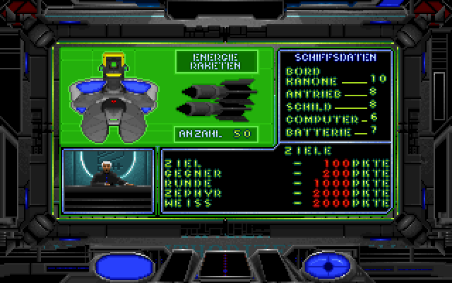 Zephyr (DOS) screenshot: Overview of own ship