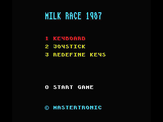 Milk Race (MSX) screenshot: Options screen