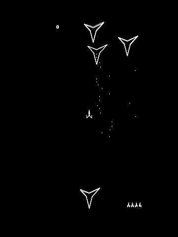 Mine Storm (Vectrex) screenshot: four latge active floating mines