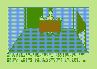 Hi-Res Adventure #0: Mission Asteroid (Atari 8-bit) screenshot: The building secretary