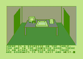 Hi-Res Adventure #0: Mission Asteroid (Atari 8-bit) screenshot: The computer room (featuring an Atari computer!)