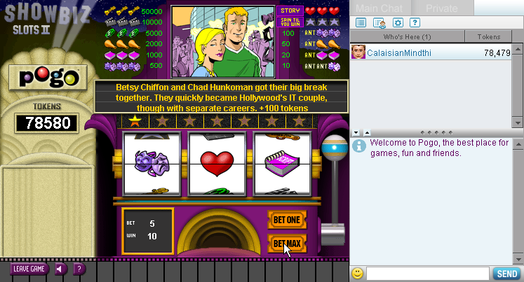 Showbiz Slots II (Browser) screenshot: I'm betting the maximum.