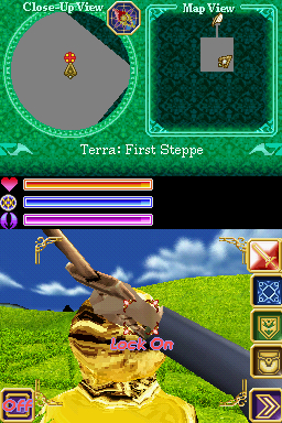 Deep Labyrinth (Nintendo DS) screenshot: Battling a slime using stylus as a sword.