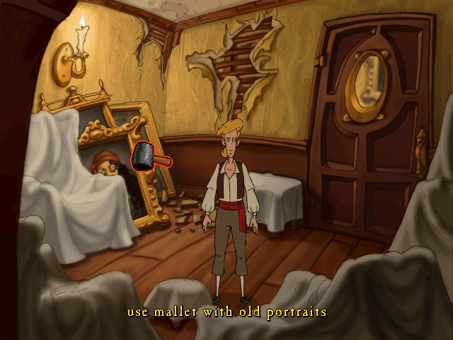 The Curse of Monkey Island (Windows) screenshot: An example of using an item on an in-game object