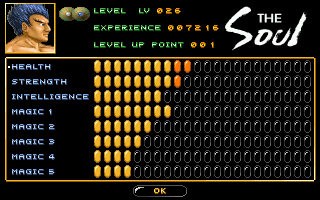 The Soul (DOS) screenshot: After each stage, you get to distribute level-up points towards your skills