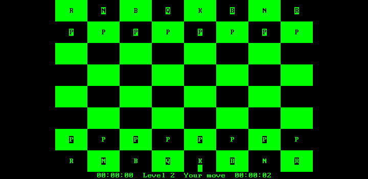 SPOC the Chess Master (DOS) screenshot: Starting off (v1.0, monochrome)