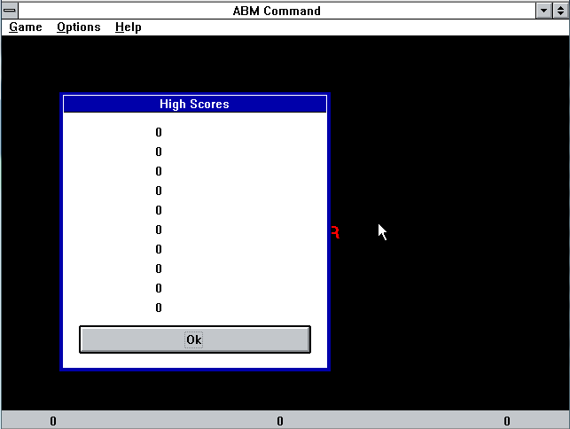 ABM Command (Windows 3.x) screenshot: The high score table
