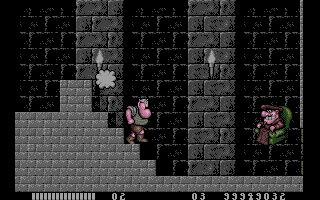 Monty Python's Flying Circus (Amiga) screenshot: The grand Spanish Inquisitor appears and throws pillows at you