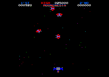 Moon Cresta (Amstrad CPC) screenshot: Only the last ship remains