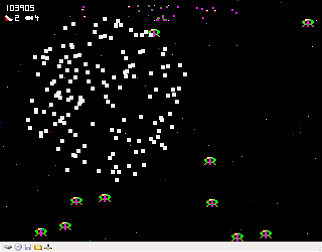 Defender (Windows 3.x) screenshot: Later levels, around level eight, are fought in space against hordes of aliens