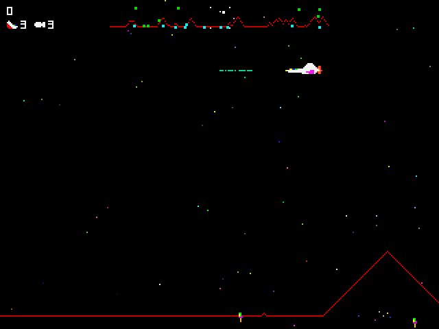 Defender (Windows 3.x) screenshot: A game in progress<br>The game takes up the whole screen