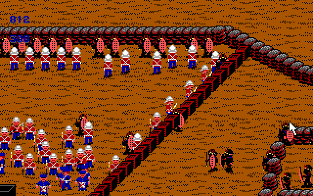 Rorke's Drift (DOS) screenshot: The first wave of Zulus breaches the wall