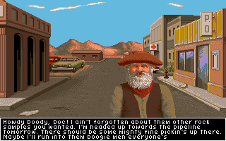 It Came from the Desert (Amiga) screenshot: Old prospector on main street.