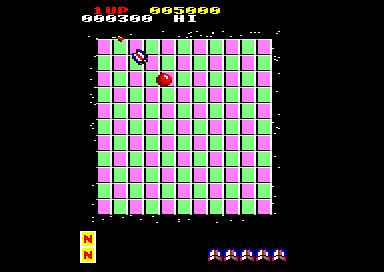 Motos (Amstrad CPC) screenshot: Knocked an opponent off the board