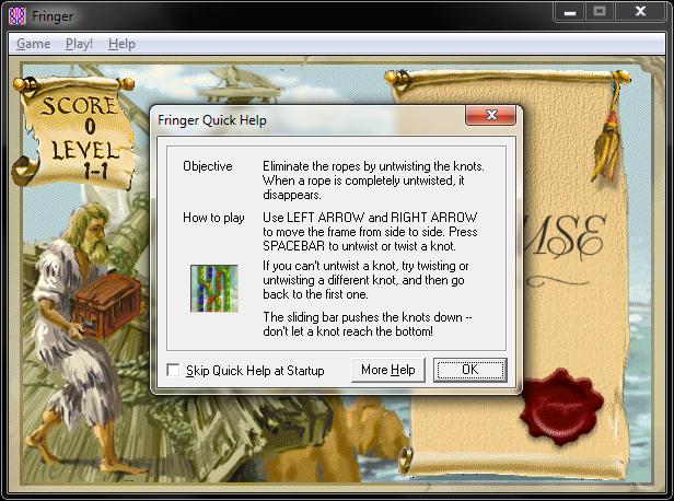 Microsoft Entertainment Pack: The Puzzle Collection (Windows) screenshot: Fringer quick help