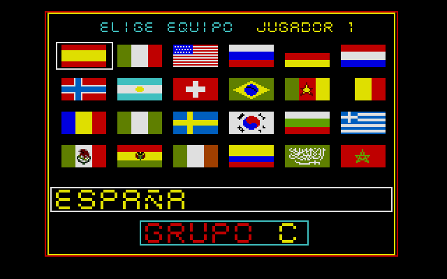 Mundial de Fútbol (DOS) screenshot: Team selection screen