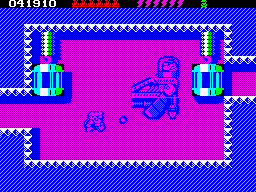 Rick Dangerous 2 (ZX Spectrum) screenshot: Level 4 - The Atomic Mud Mines: The showdown is near... Let the <i>Pong</i> match, begiiinn! <br> (<i>Eye of the Tiger</i> playing)