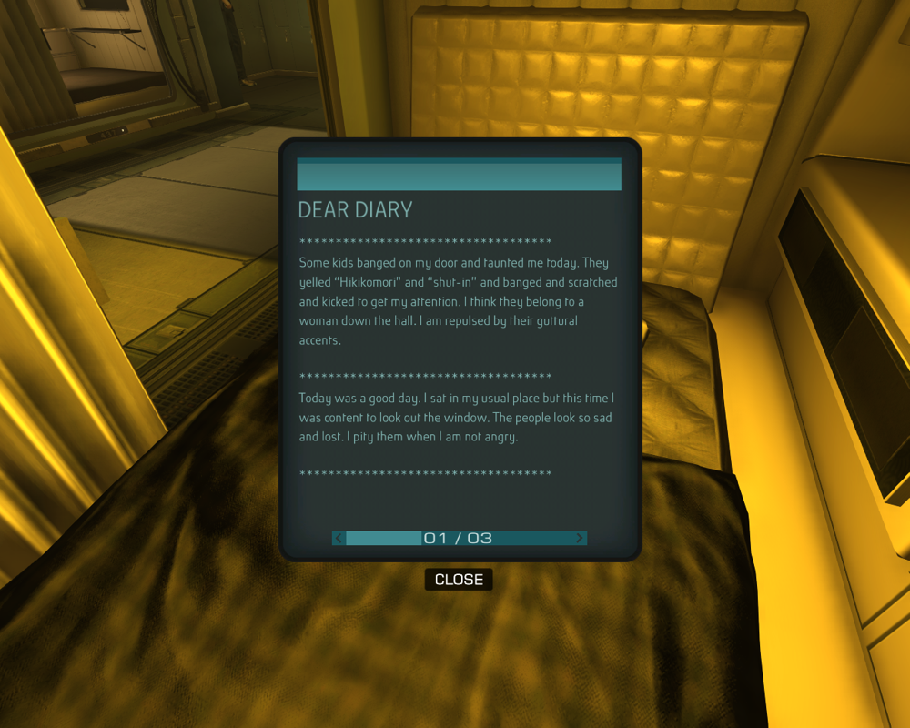 Deus Ex: Human Revolution (Windows) screenshot: Dear diary...