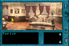 Nancy Drew: Message in a Haunted Mansion (Game Boy Advance) screenshot: The Parlor