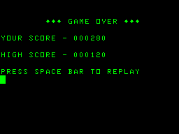 Astro Warrior (Atom) screenshot: Game over