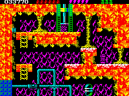 Rick Dangerous 2 (ZX Spectrum) screenshot: Level 4 - The Atomic Mud Mines: the trigger has to be used otherwise Rick would be a mashed pulp by now.