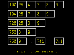 Countdown (ZX Spectrum) screenshot: My elaborate solution