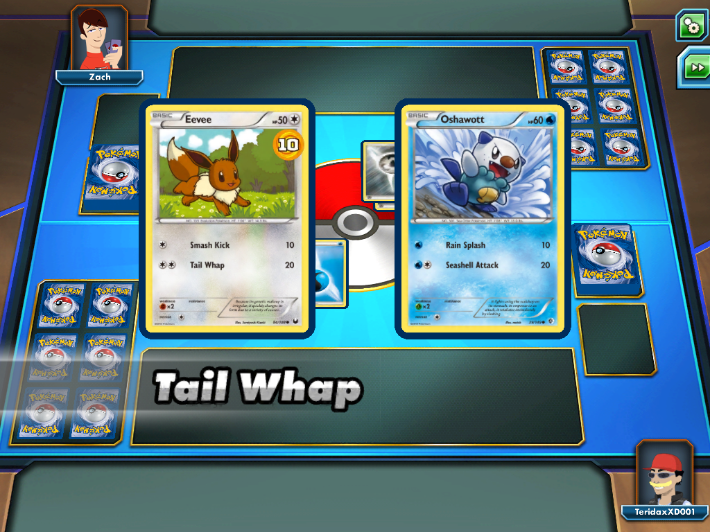 Pokémon Trading Card Game Online (iPad) screenshot: Eevee attacks me.