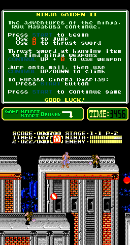 Ninja Gaiden II: The Dark Sword of Chaos (Arcade) screenshot: Two to kill.