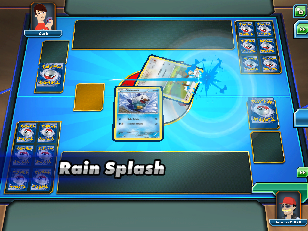 Pokémon Trading Card Game Online (iPad) screenshot: Oshawott used Rain Splash!