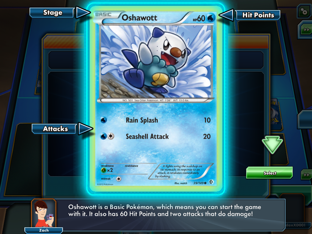 Pokémon Trading Card Game Online (iPad) screenshot: An explanation of the card.