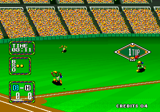 Baseball Stars 2 (Arcade) screenshot: Good hit.