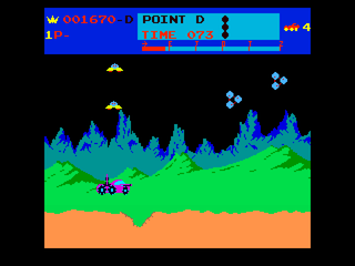Arcade's Greatest Hits: The Midway Collection 2 (PlayStation) screenshot: Moon Patrol - Jumping over craters.