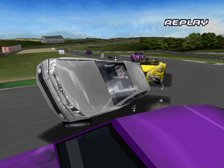 Jarrett & Labonte Stock Car Racing (PlayStation) screenshot: Replay of the crash