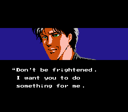 Ninja Gaiden III: The Ancient Ship of Doom (NES) screenshot: First act ending cinematic, Ryu is given a clue as to where he should go next