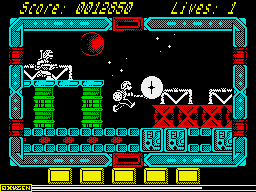 NorthStar (ZX Spectrum) screenshot: Using the weapon while jumping