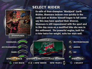 Jet Moto (PlayStation) screenshot: Rider selection - Shannara
