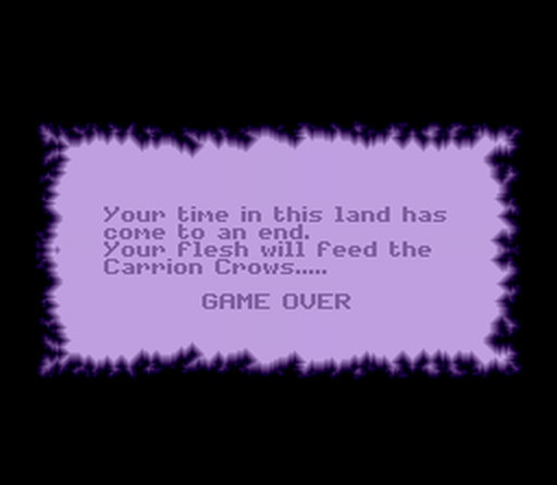 Obitus (SNES) screenshot: Game Over
